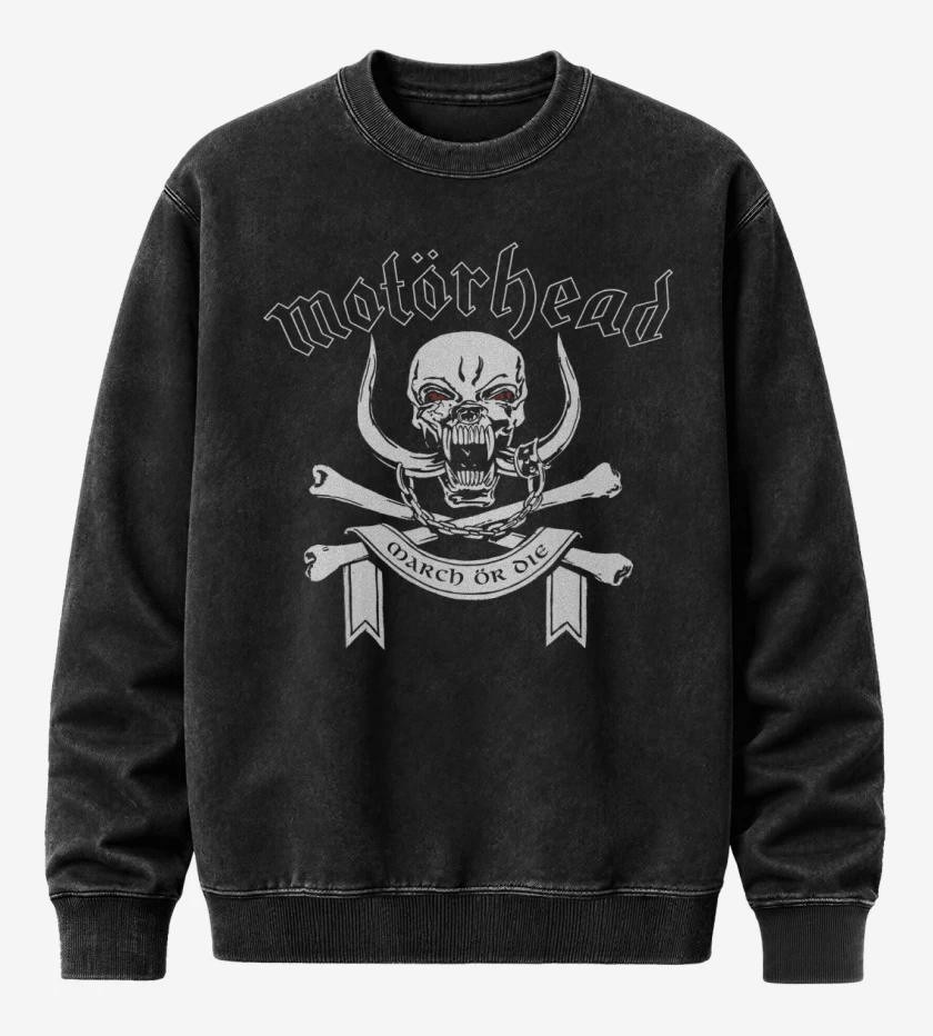 Poleron Polo Acid Wash Negro de Motorhead March or Die