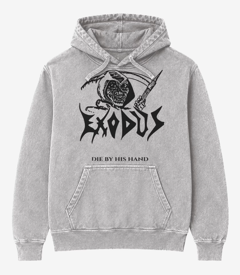 Poleron Canguro Acid Wash Gris Melange de Exodus Die by his Hand