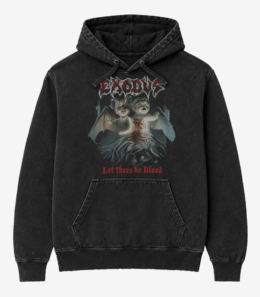 Poleron Canguro Acid Wash Negro de Exodus Let Ther Be Blood