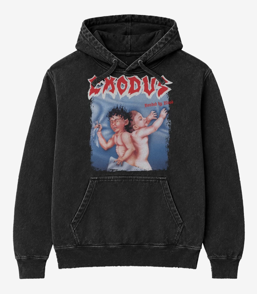 Poleron Canguro Acid Wash Negro de Exodus Bonded By Blood