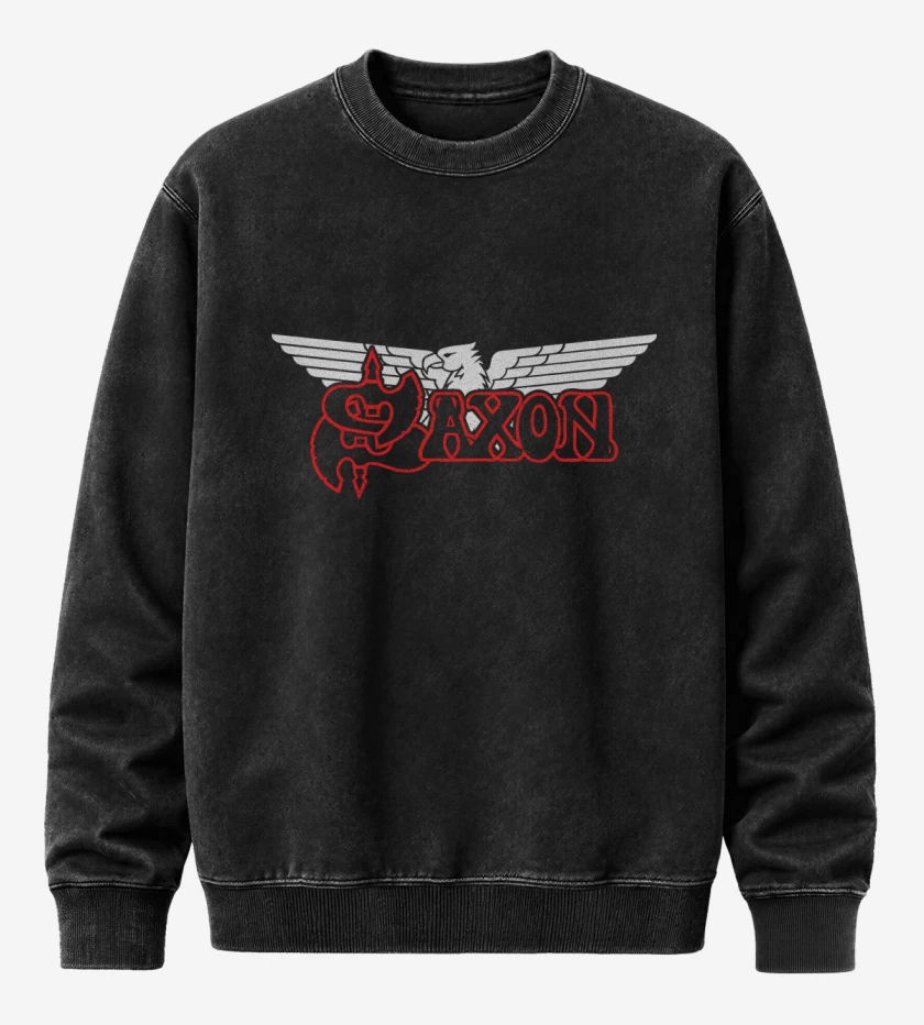 Poleron Polo Acid Wash Negro de Saxon Logo