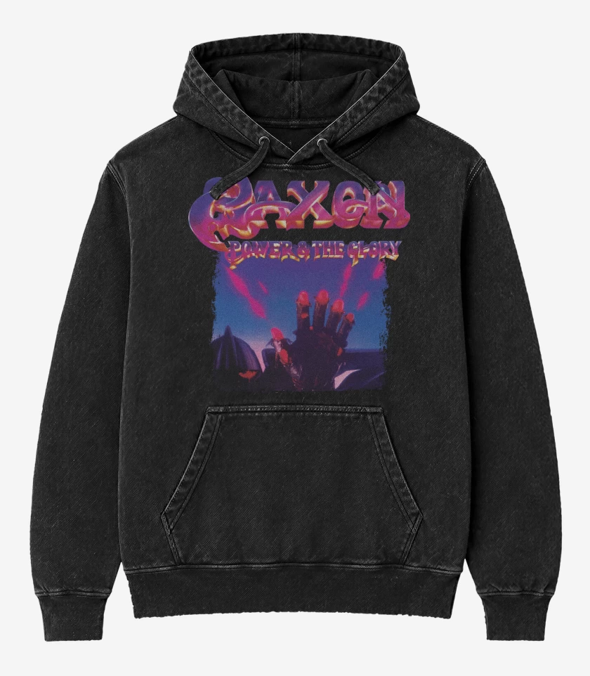 Poleron Canguro Acid Wash Negro de Saxon Power and The Glory