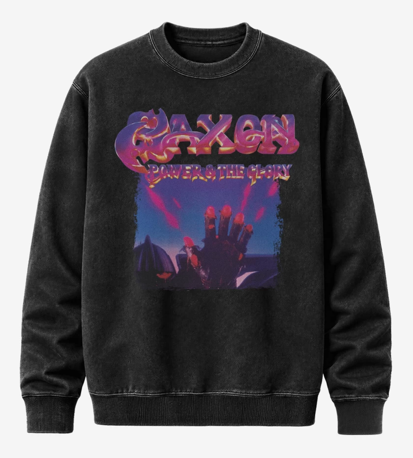 Poleron Polo Acid Wash Negro de Saxon Power and The Glory