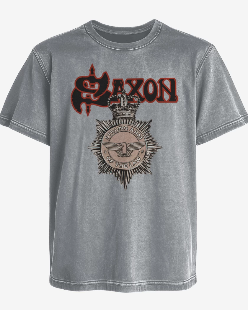 Polera desgastada Gris Melange de Saxon Strong Arm of the Law