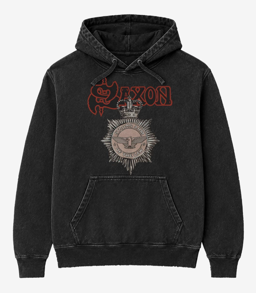 Poleron Canguro Acid Wash Negro de Saxon Strong Arm of the Law