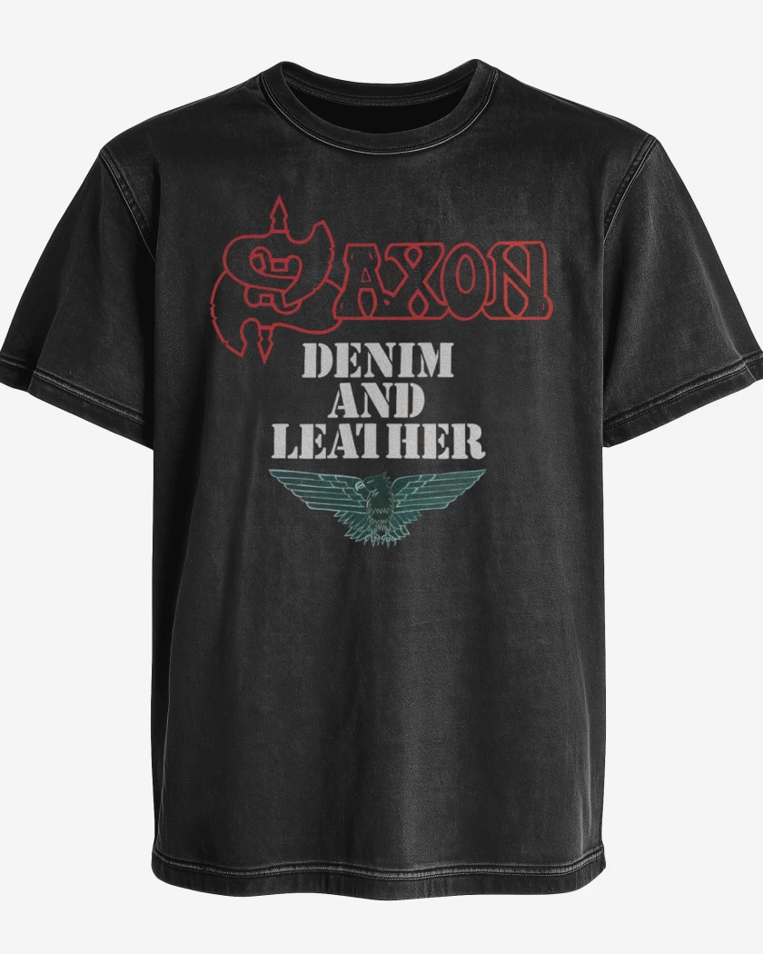 Polera desgastada Negro de Saxon Denin and Leather