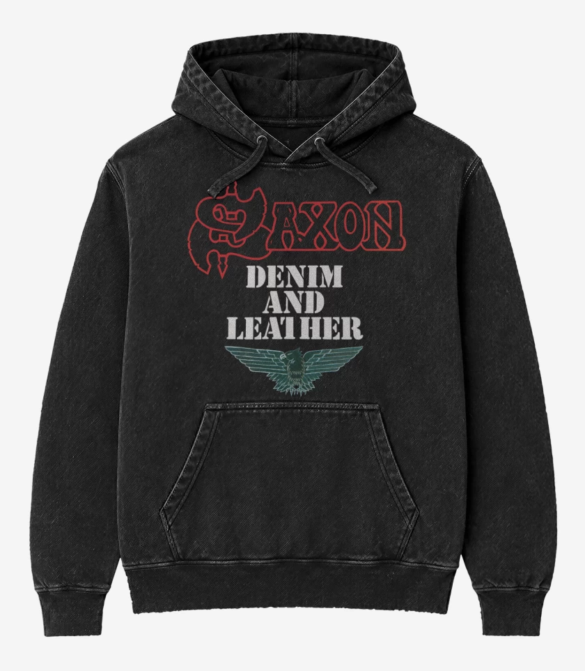 Poleron Canguro Acid Wash Negro de Saxon Denin and Leather