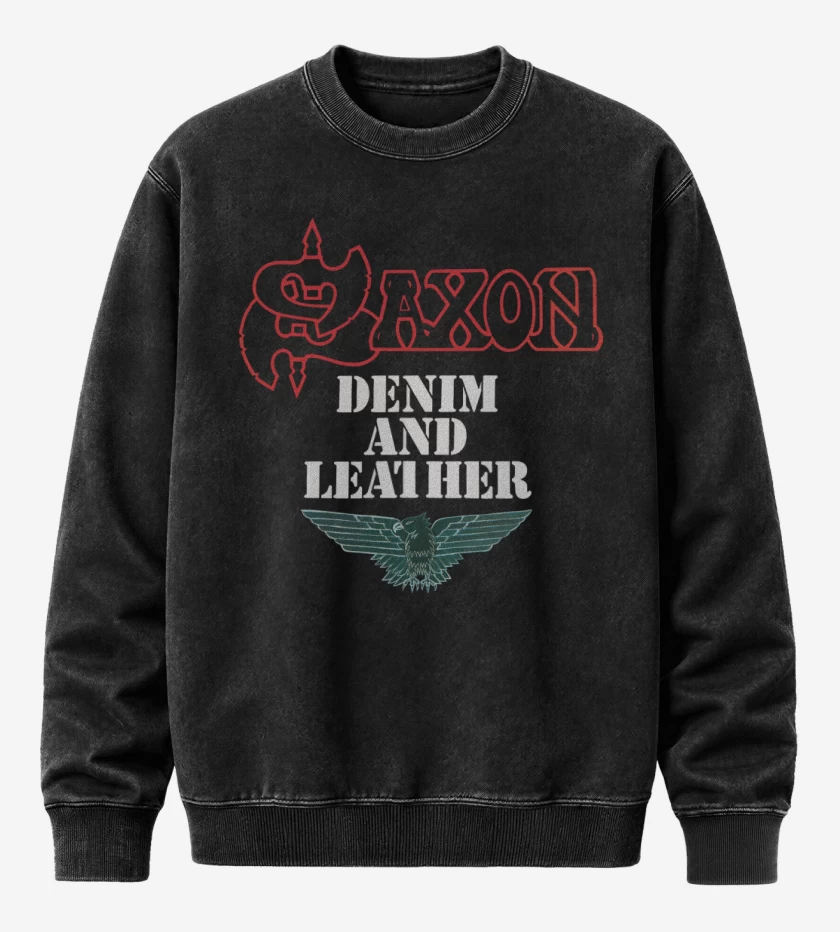 Poleron Polo Acid Wash Negro de Saxon Denin and Leather