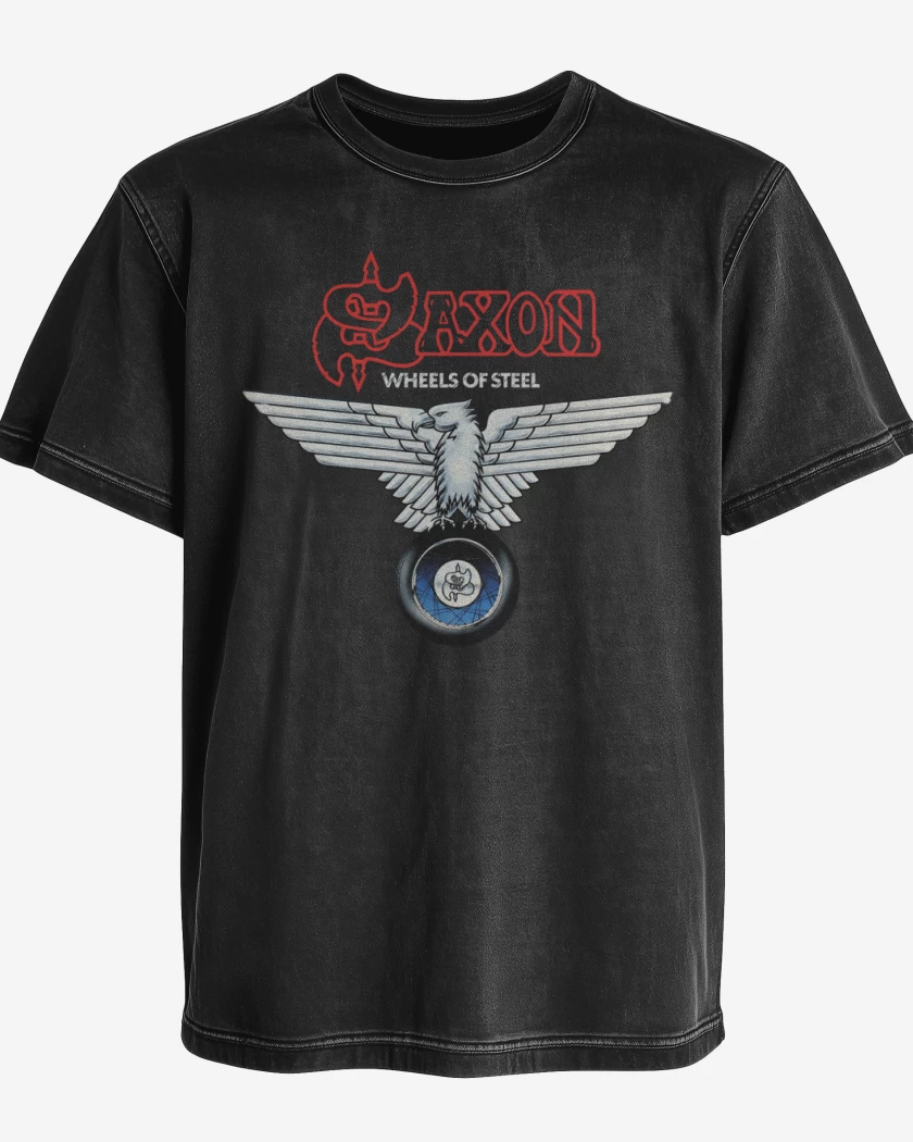Polera desgastada Negro de Saxon Wheels of Steel