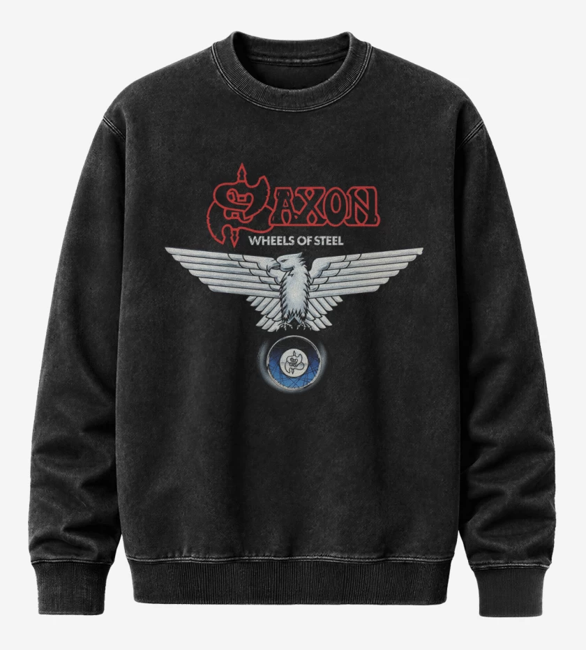 Poleron Polo Acid Wash Negro de Saxon Wheels of Steel