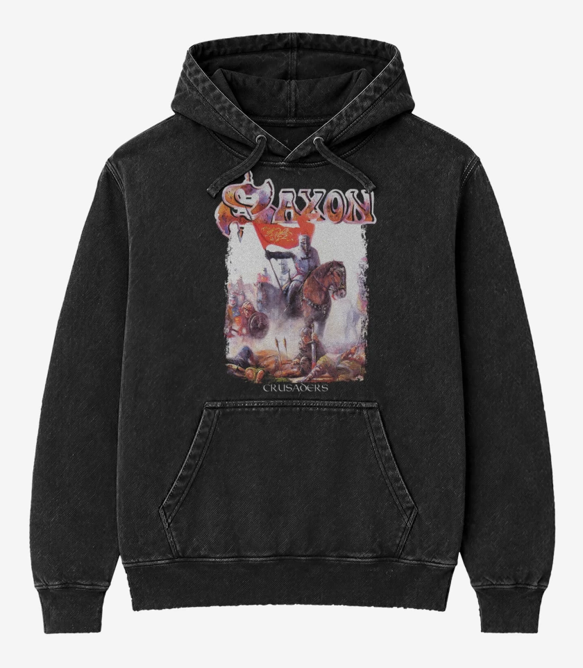 Poleron Canguro Acid Wash Negro de Saxon Crusaders
