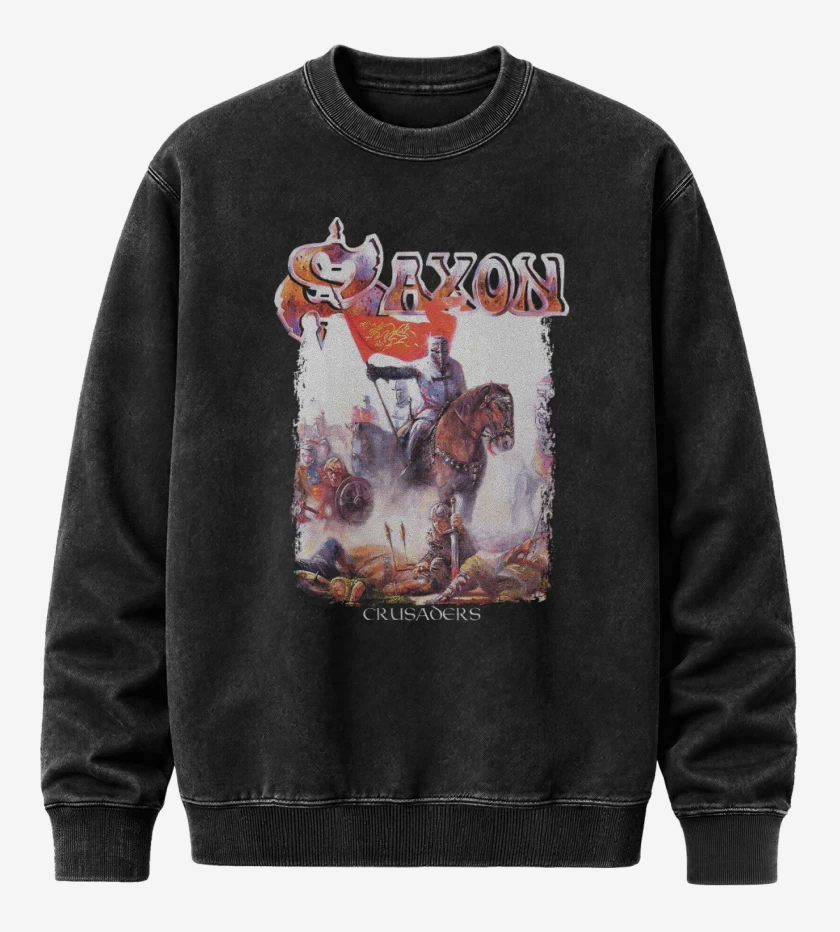 Poleron Polo Acid Wash Negro de Saxon Crusaders