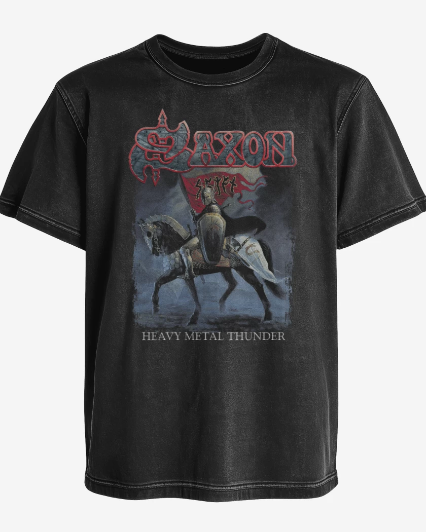 Polera desgastada Negro de Saxon Heavy Metal Thunder