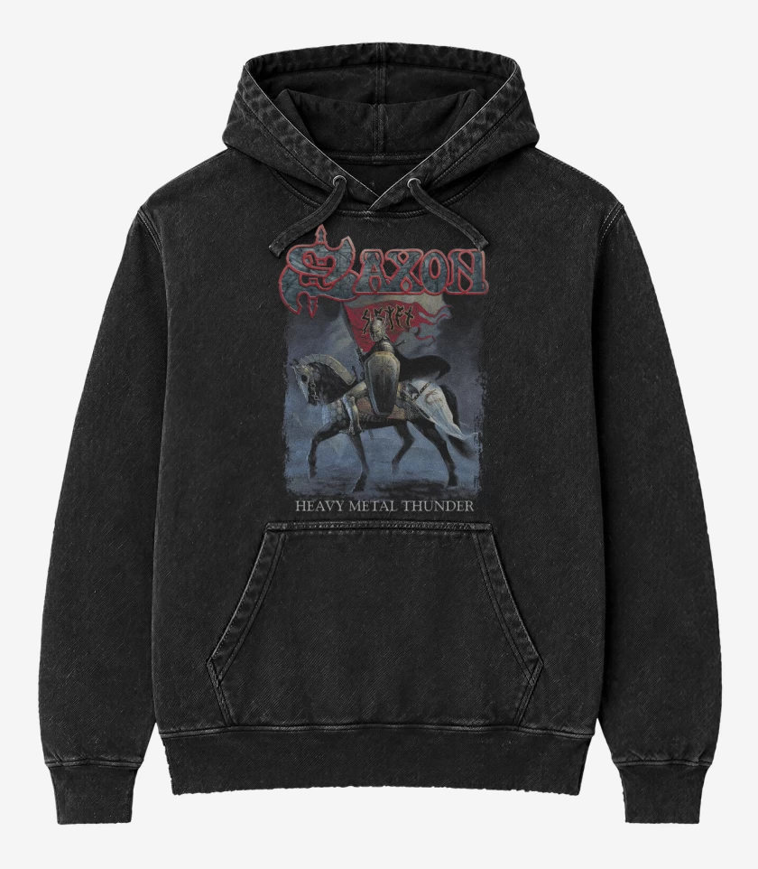 Poleron Canguro Acid Wash Negro de Saxon Heavy Metal Thunder
