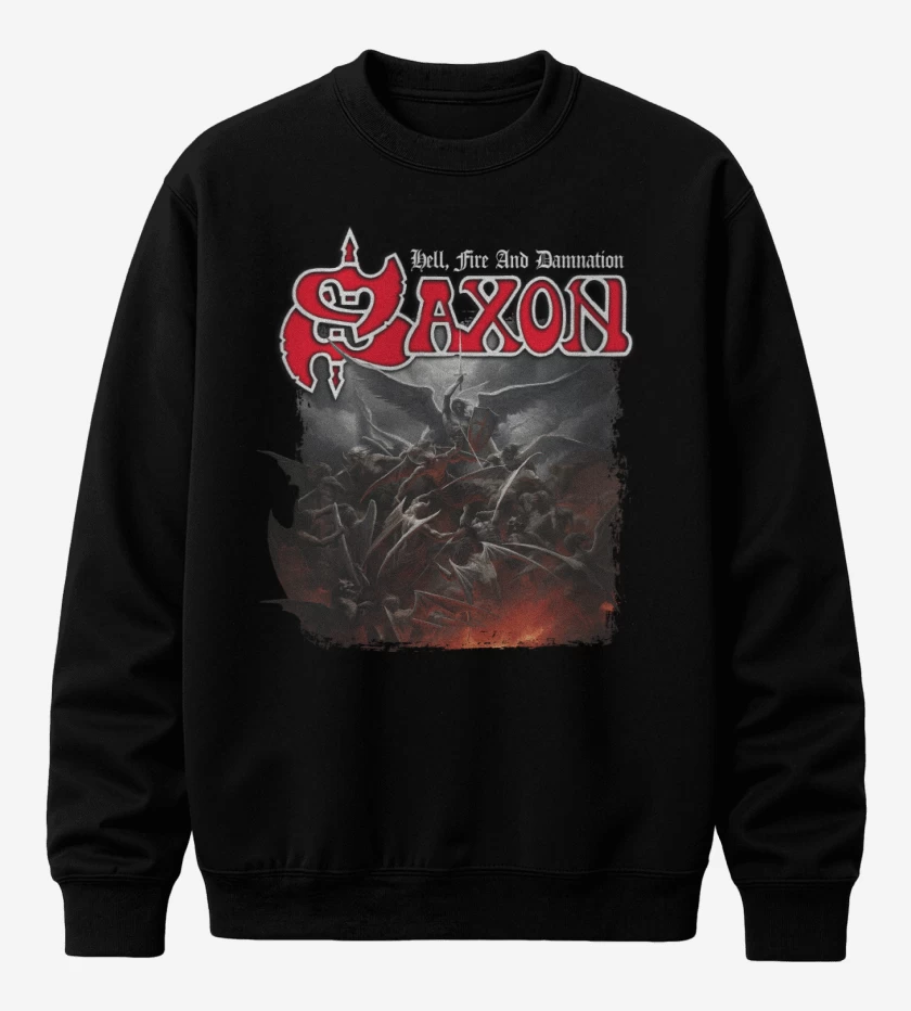 Poleron polo Negro de Saxon Hell Fire and Damnation