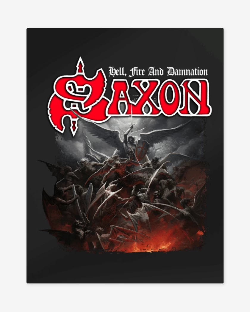 Print metalico Negro de Saxon Hell Fire and Damnation