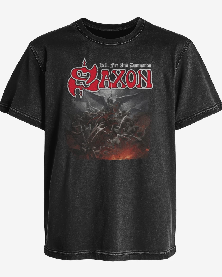 Polera desgastada Saxon Hell Fire and Damnation