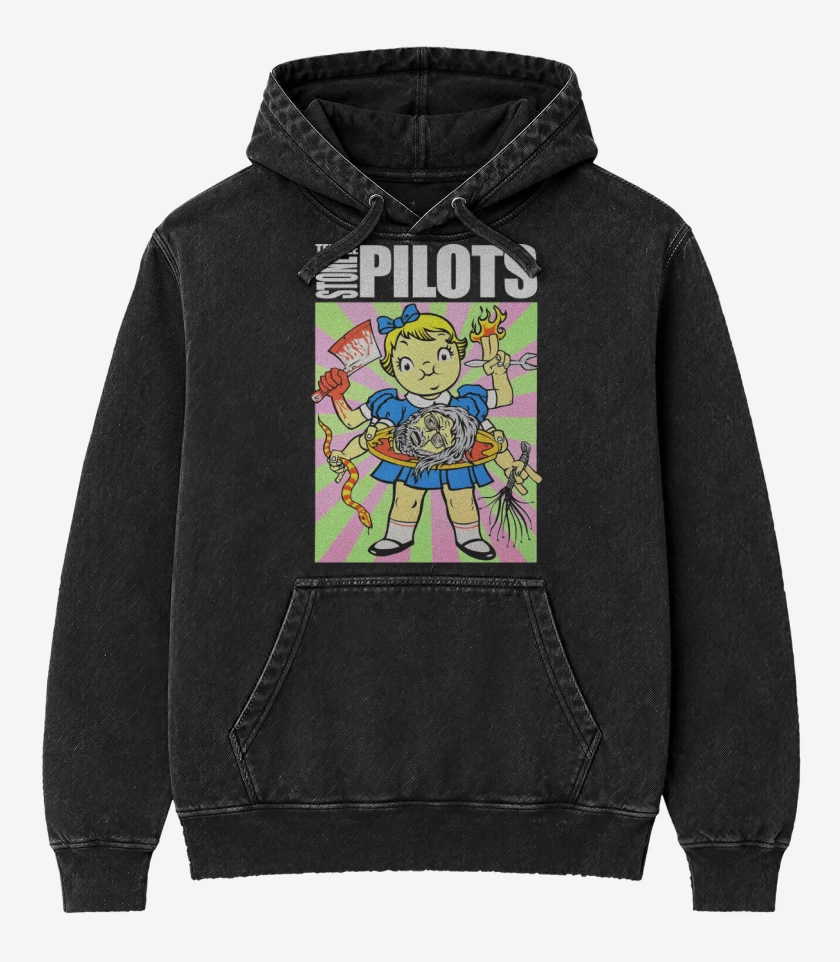 Poleron Canguro Acid Wash Negro de Stone Temple Pilots STP