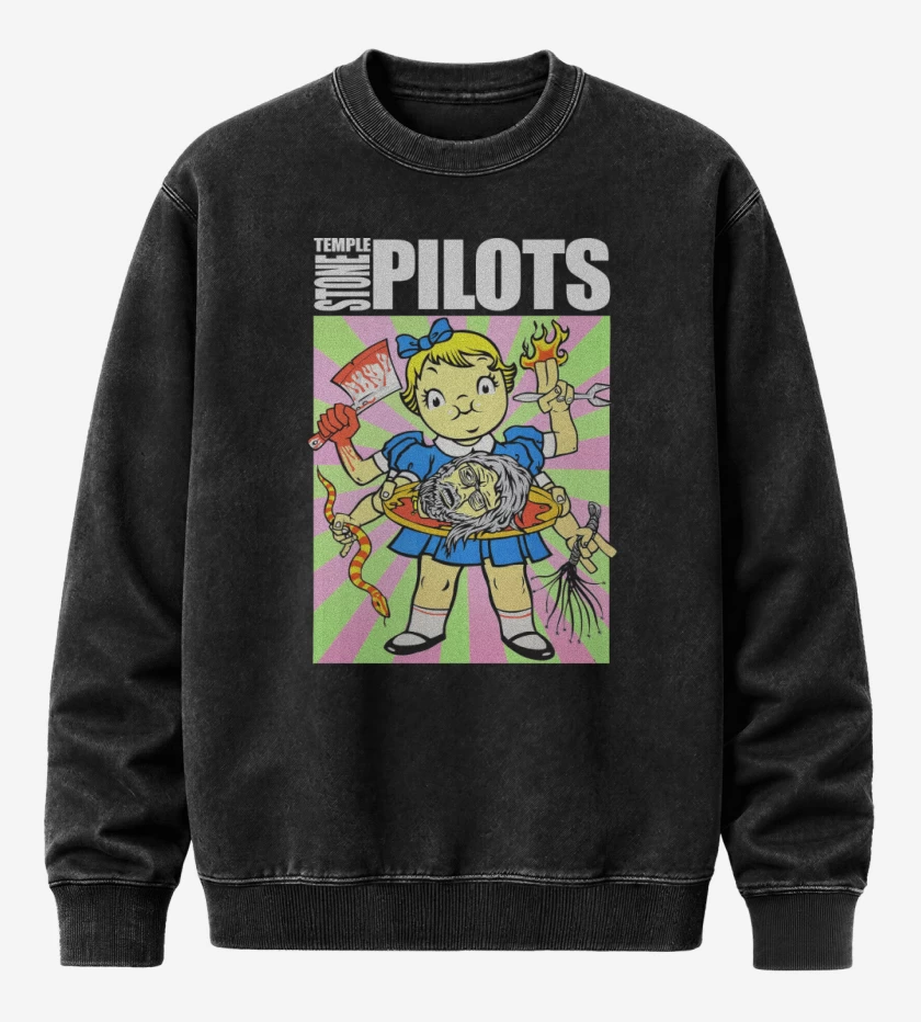 Poleron Polo Acid Wash Negro de Stone Temple Pilots STP