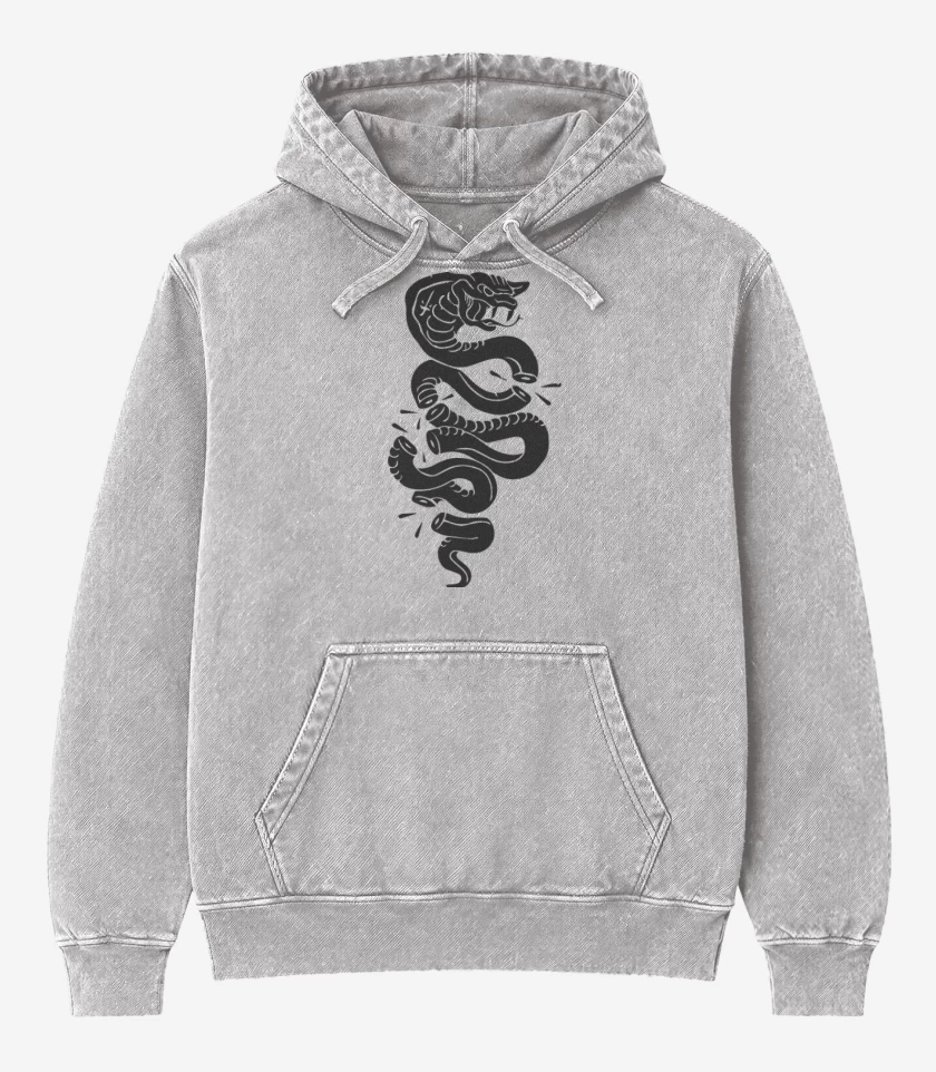 Poleron Canguro Acid Wash Gris Melange de Cobra