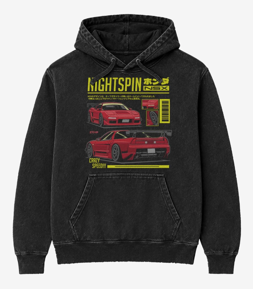 Poleron Canguro Acid Wash Negro de Honda NSX
