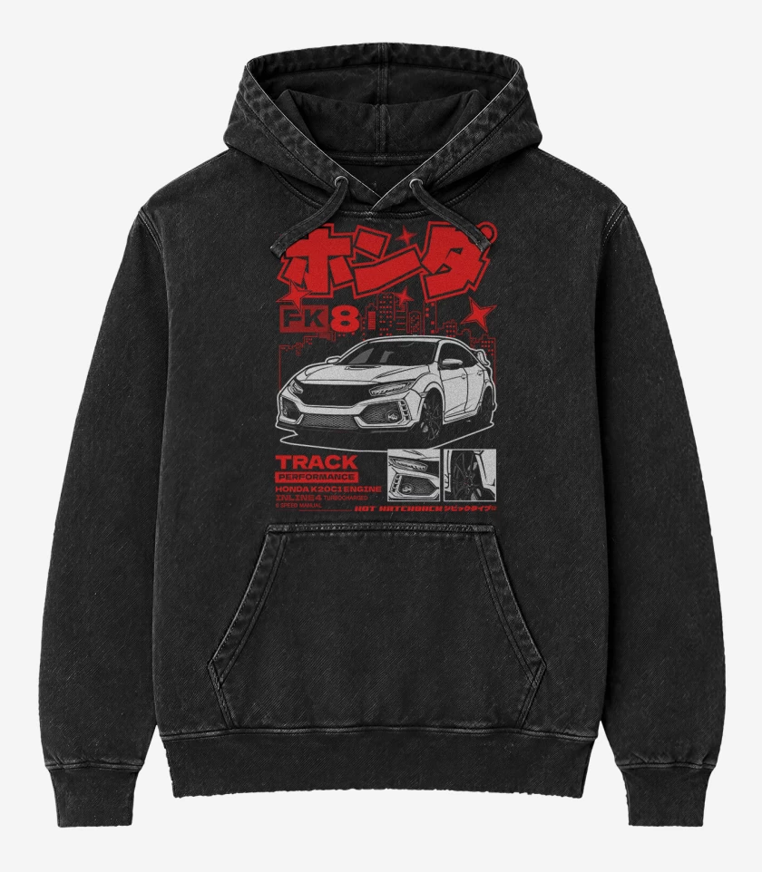 Poleron Canguro Acid Wash Negro de Honda Type R