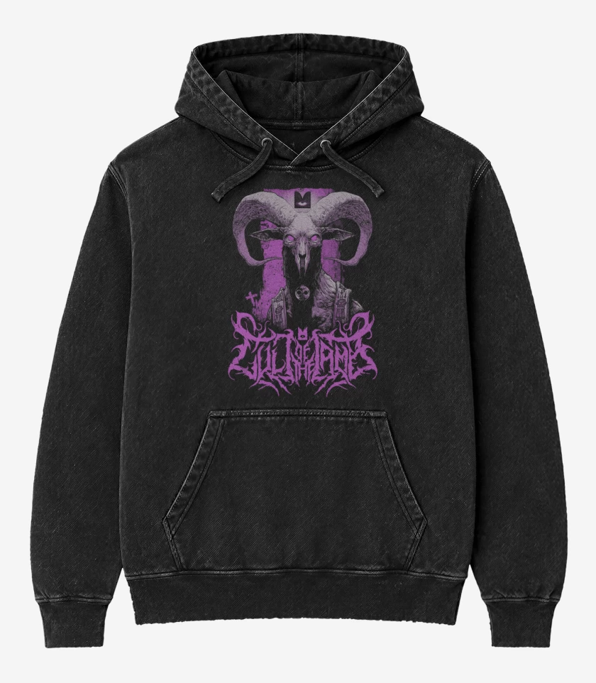 Poleron Canguro Acid Wash Negro de Cult of the Lamb Unholy Goat