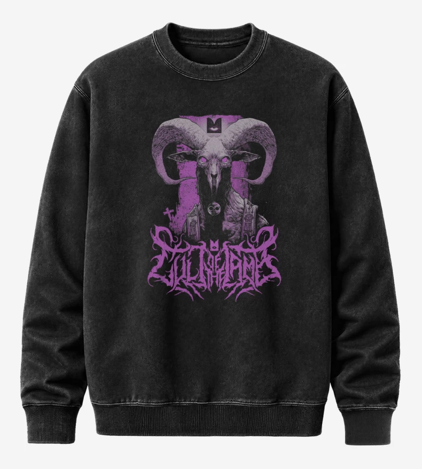 Poleron Polo Acid Wash Negro de Cult of the Lamb Unholy Goat