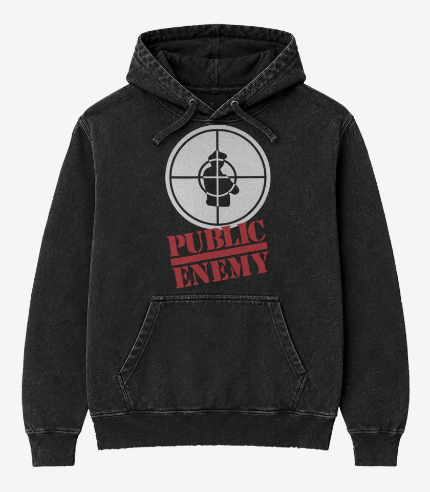 Poleron Canguro Acid Wash Negro de Public Enemy Logo