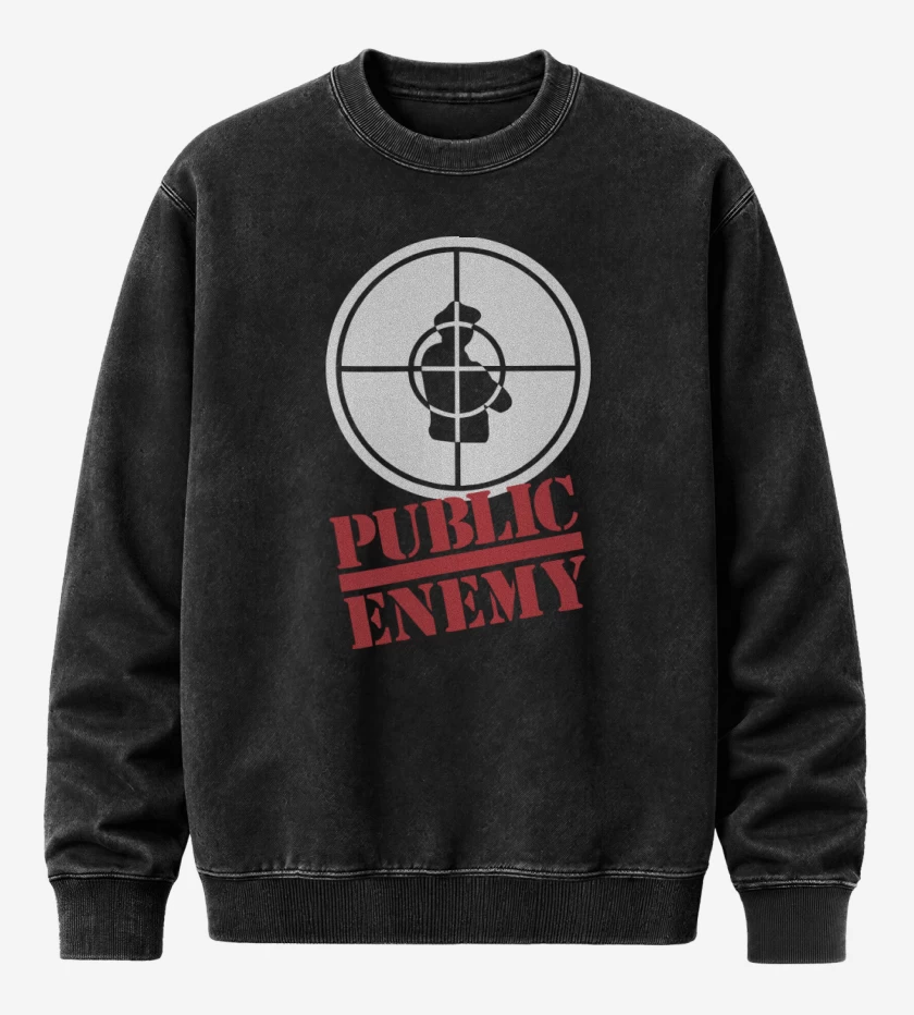 Poleron Polo Acid Wash Negro de Public Enemy Logo