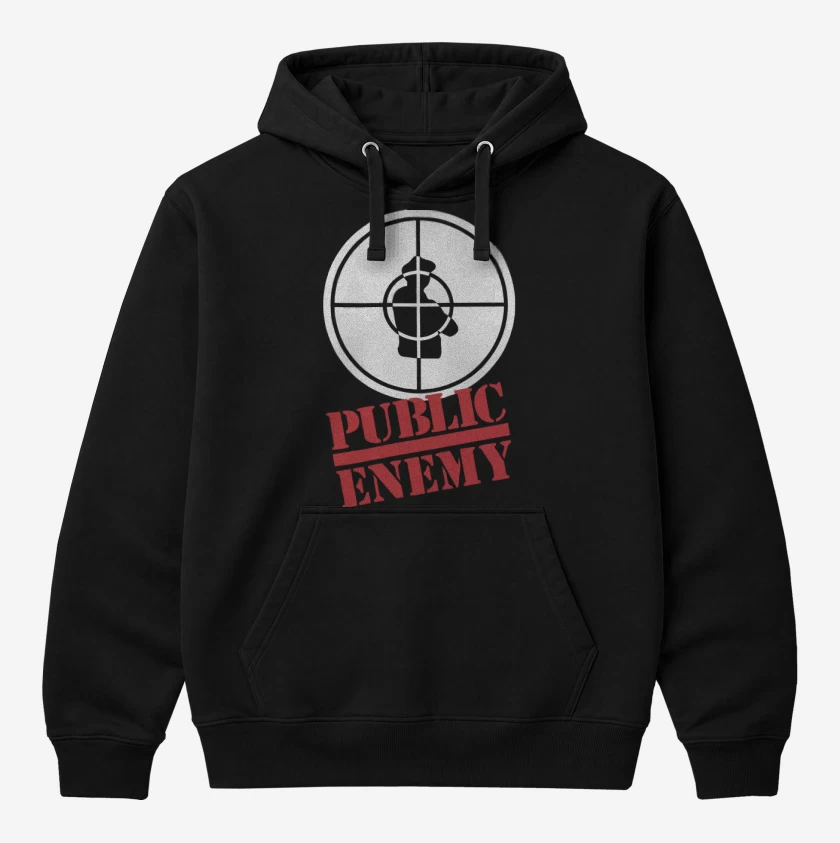 Polerón Canguro Negro de Public Enemy Logo