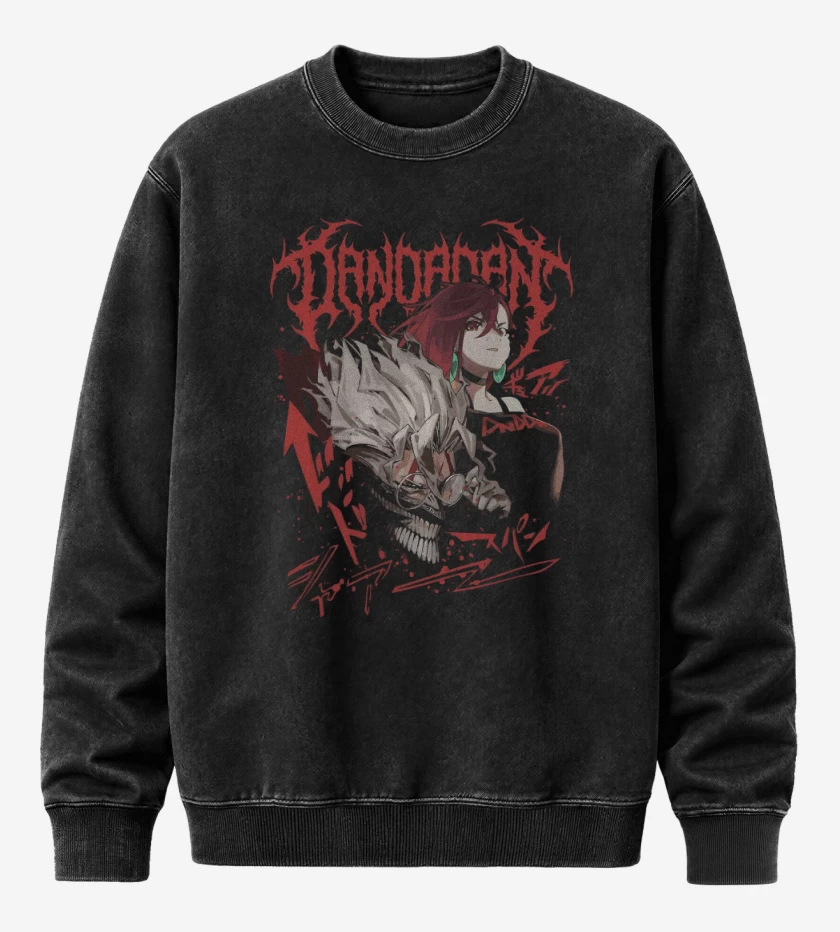 Poleron Polo Acid Wash Negro de DandaDan Okarun x Momo