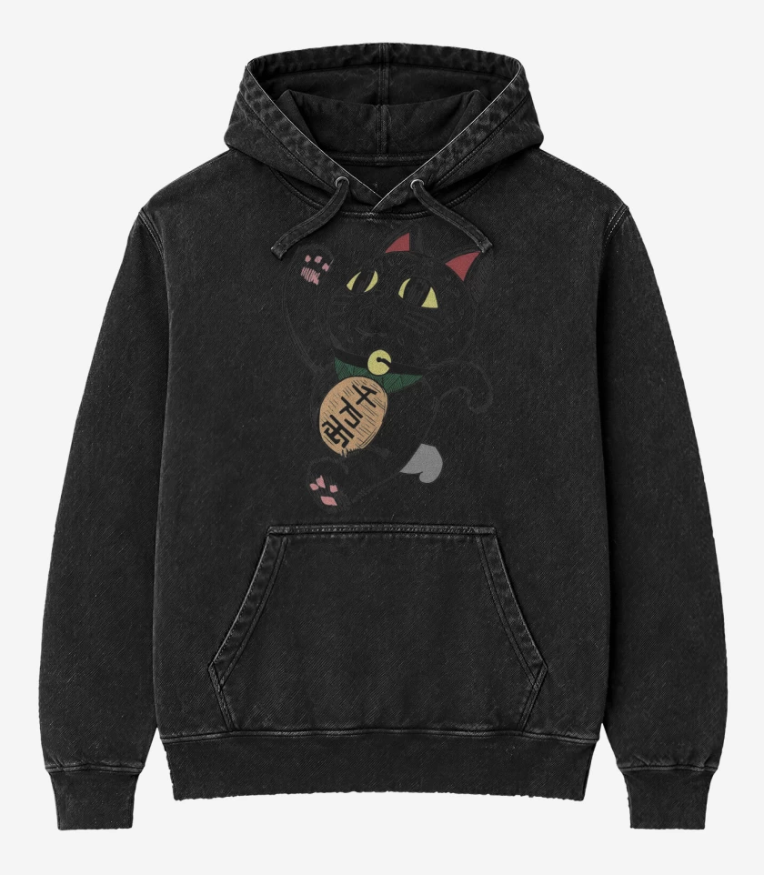 Poleron Canguro Acid Wash Negro de Dandadan Turbo Abuela 