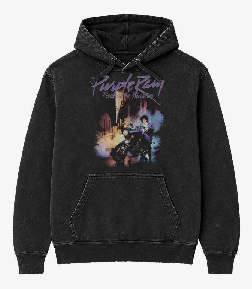 Poleron Canguro Acid Wash Negro de Prince Purple Rain