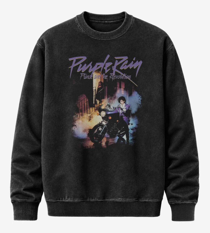 Poleron Polo Acid Wash Negro de Prince Purple Rain