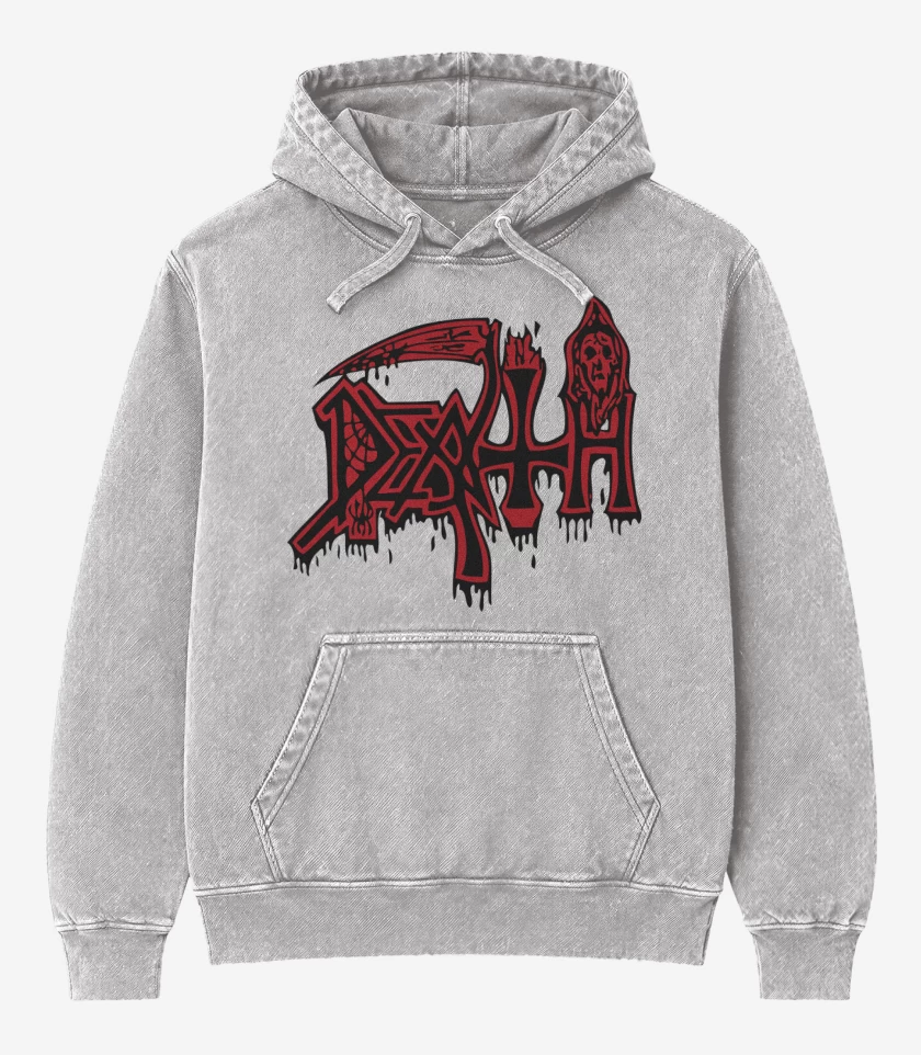 Poleron Canguro Acid Wash Gris Melange de Death Logo II