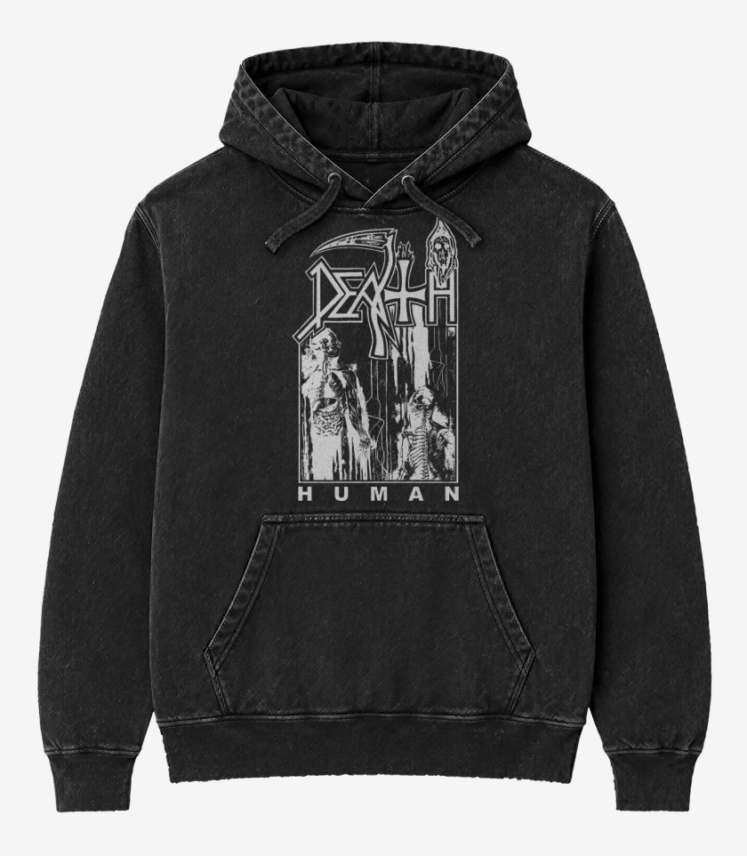 Poleron Canguro Acid Wash Negro de Death Human B