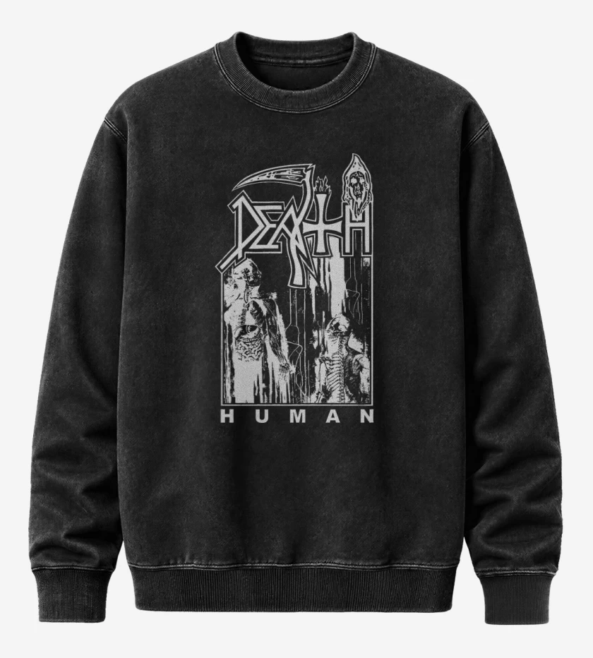 Poleron Polo Acid Wash Negro de Death Human B