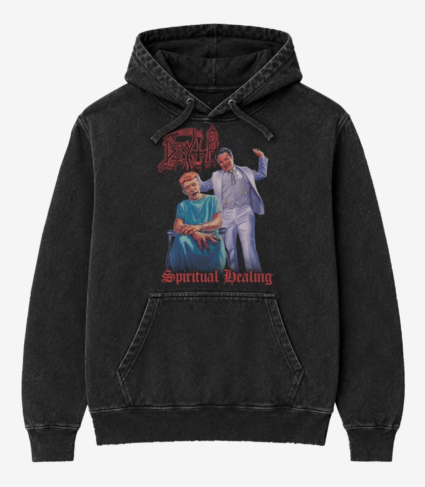 Poleron Canguro Acid Wash Negro de Death Spiritual