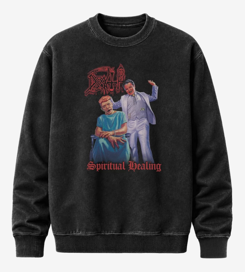 Poleron Polo Acid Wash Negro de Death Spiritual