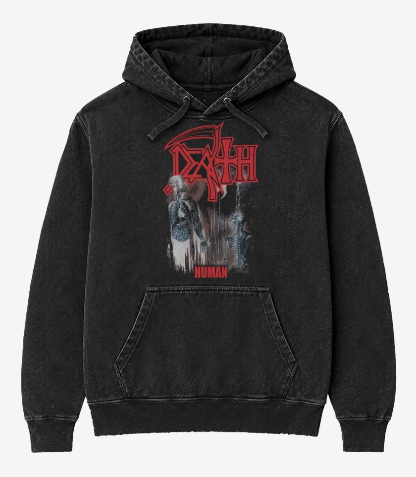 Poleron Canguro Acid Wash Negro de Death Human