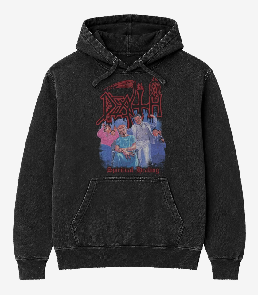 Poleron Canguro Acid Wash Negro de Death Spiritual Healing