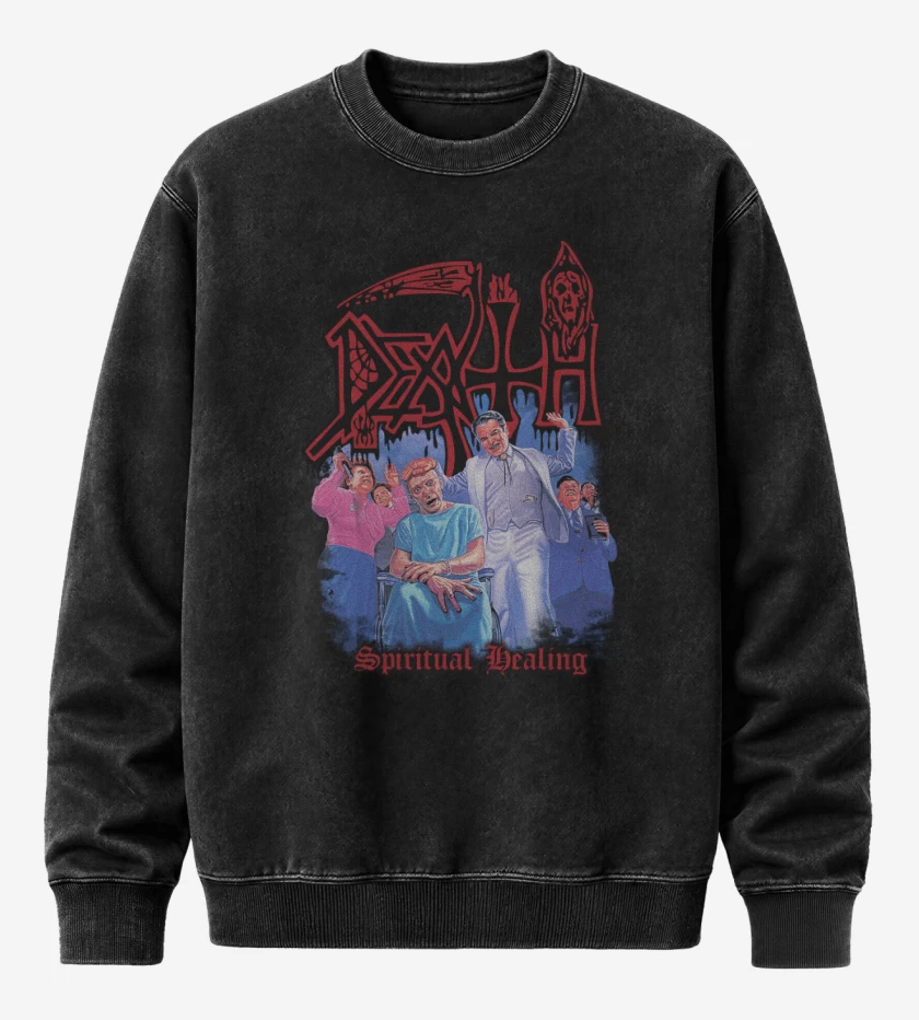 Poleron Polo Acid Wash Negro de Death Spiritual Healing