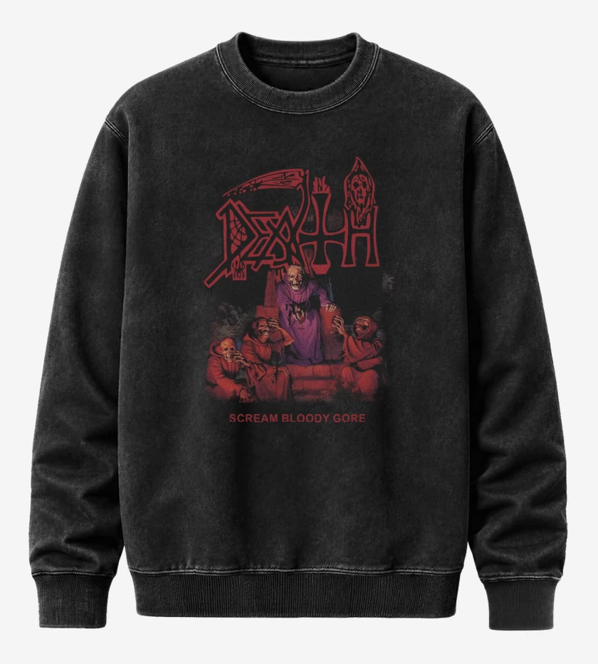Poleron Polo Acid Wash Negro de Death Scream Bloody Gore 