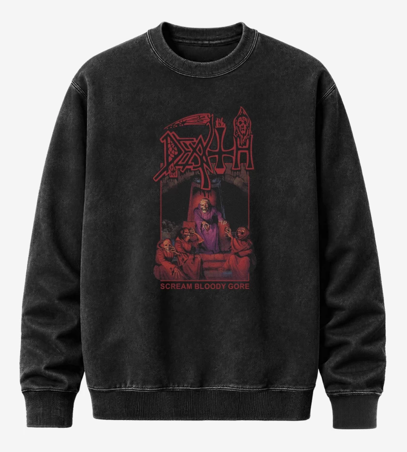 Poleron Polo Acid Wash Negro de Death Scream Bloody Gore v2