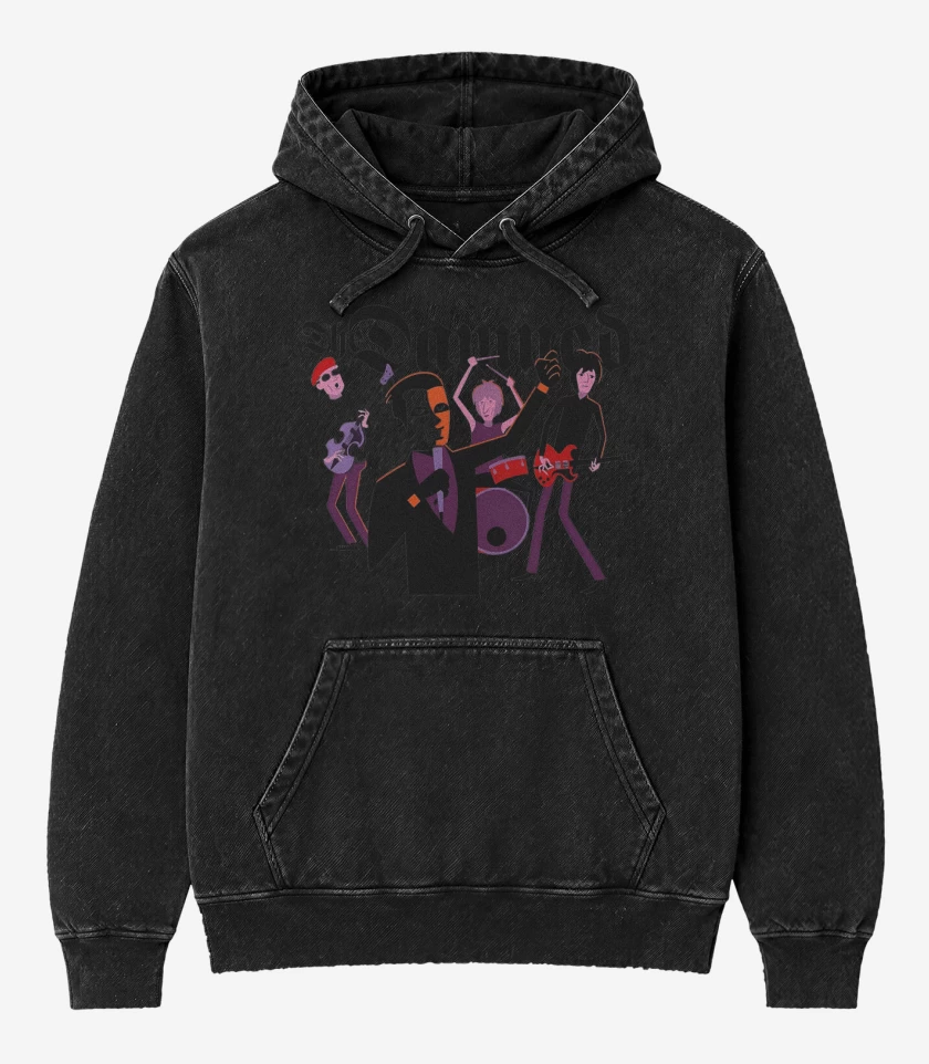 Poleron Canguro Acid Wash Negro de The Damned Cartoon