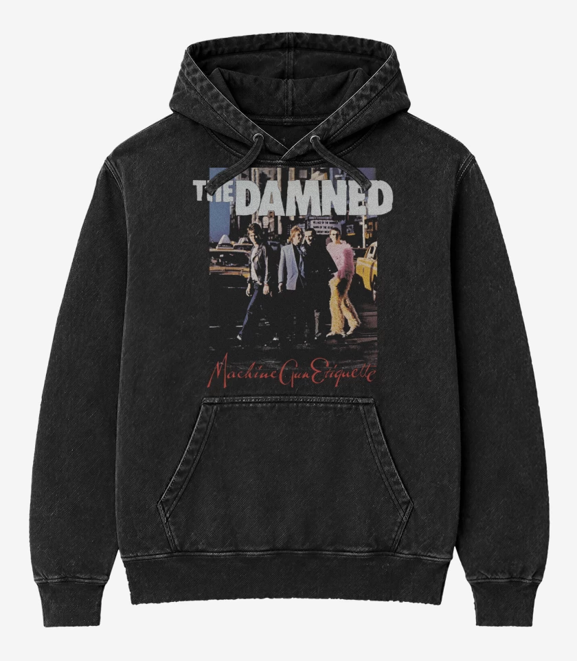 Poleron Canguro Acid Wash Negro de The Damned Machine Gun Etiquette