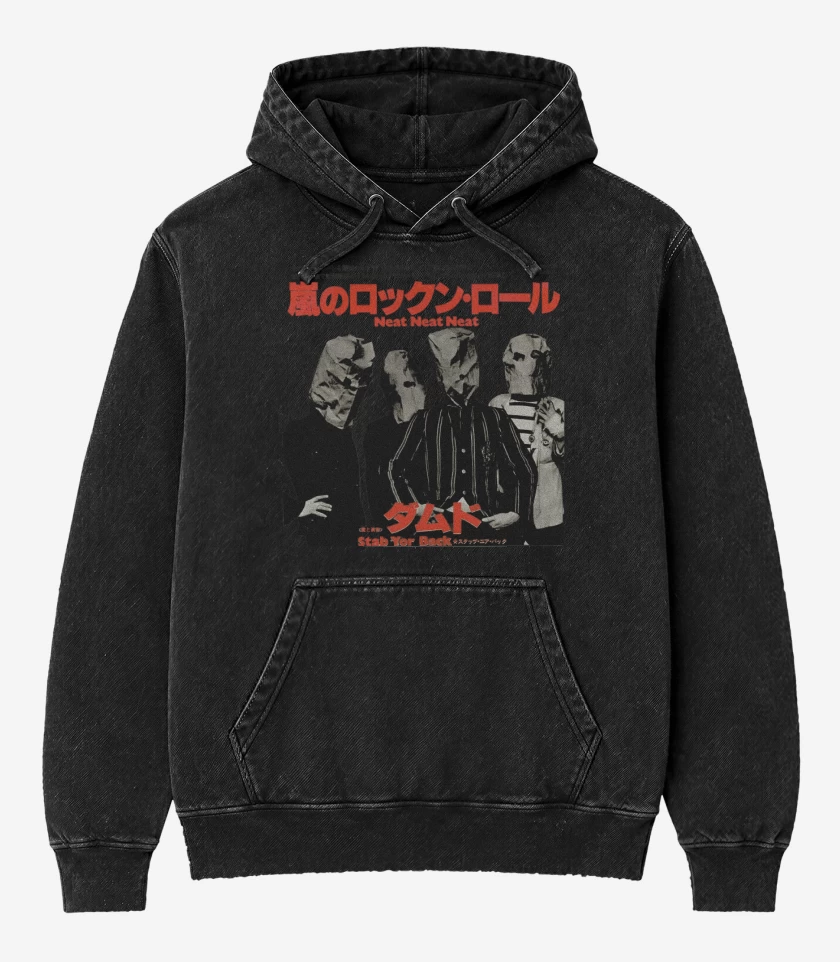 Poleron Canguro Acid Wash Negro de The Damned Neat JP