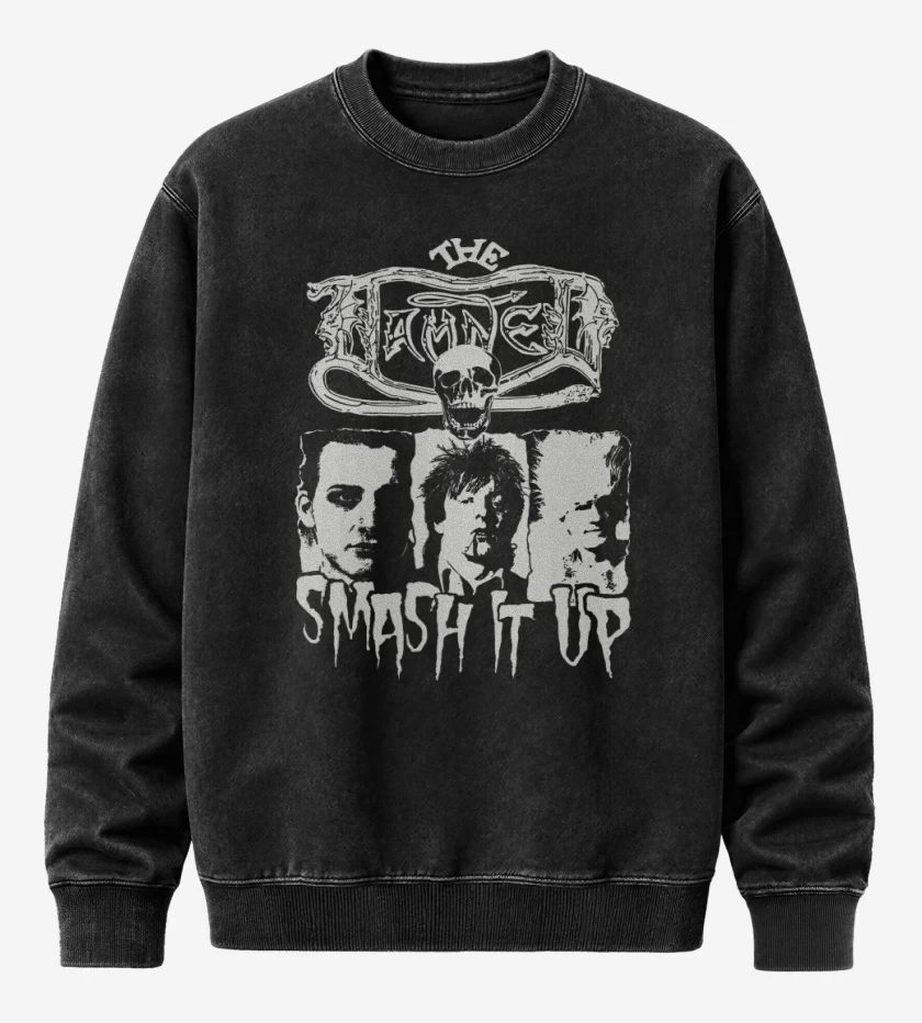 Poleron Polo Acid Wash Negro de The Damned Smash it Up