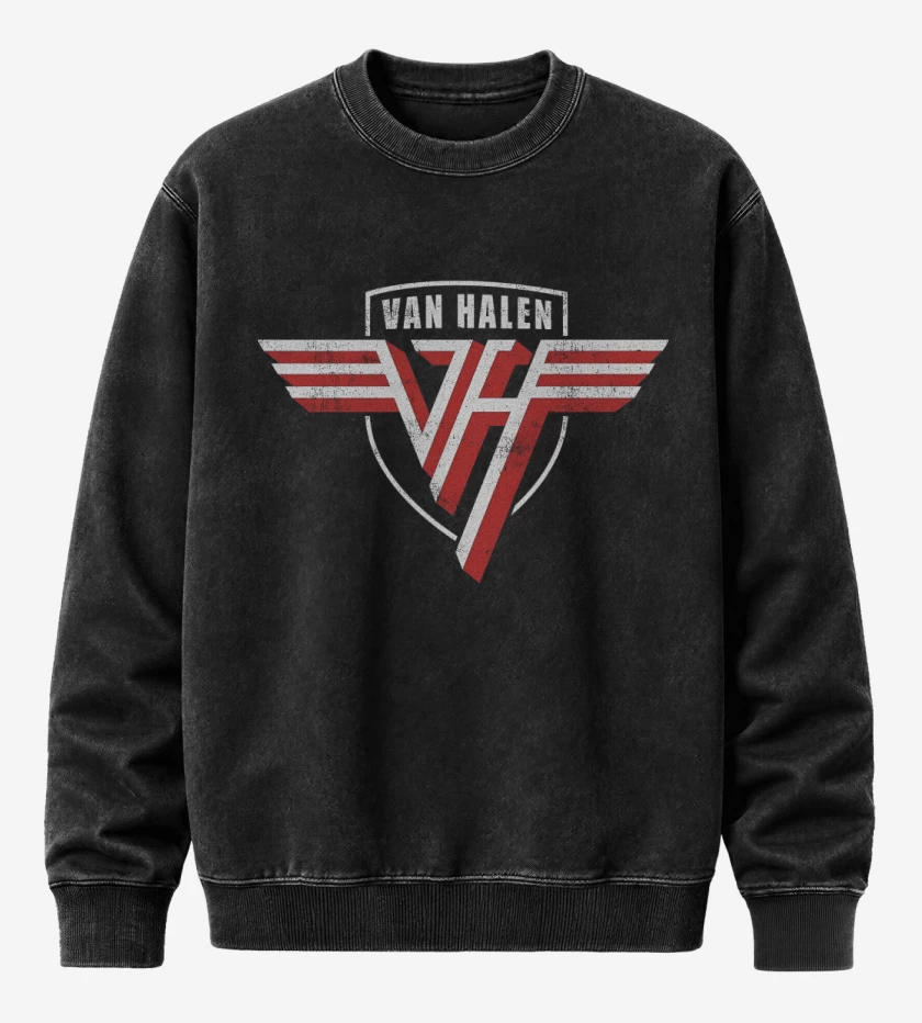 Poleron Polo Acid Wash Negro de Van Halen Logo